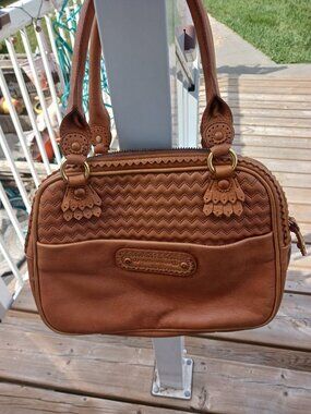 Vintage Y2K Juicy Couture Modern Queen Baroque Tan Leather Satchel
